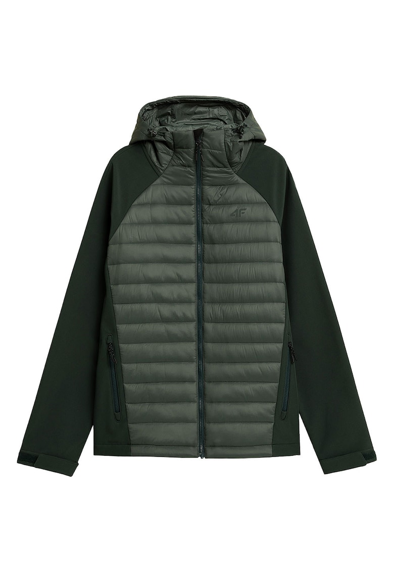 Jacheta softshell barbati maneci raglan - gluga ajustabila - 2 buzunare - poliester/elastan - negru/verde -