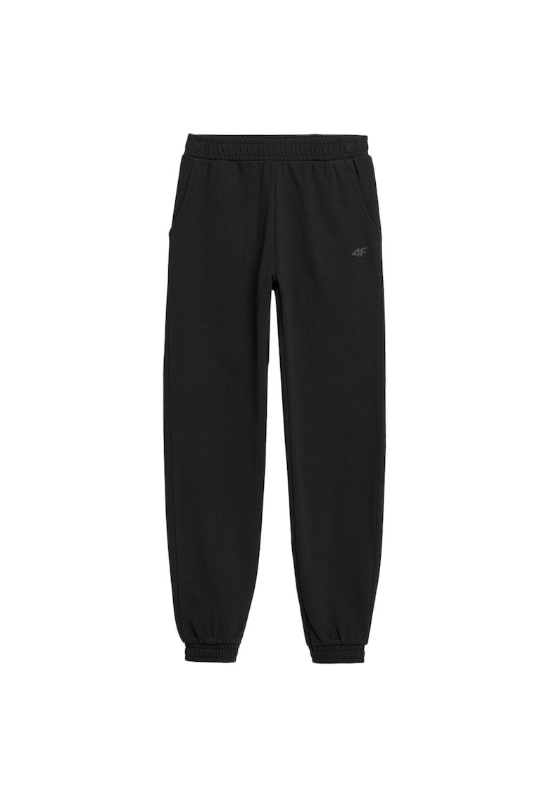 Pantaloni sport copii cu elastic in talie si la glezna - doua buzunare laterale - negru - bumbac/poliester