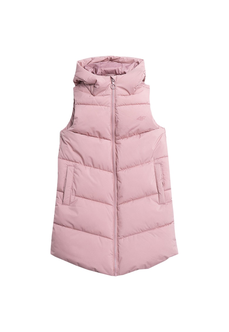 Vesta pentru fete - roz - poliester - cu gluga - doua buzunare - Roz