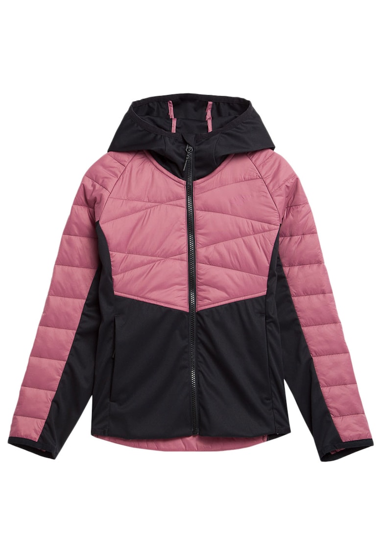 Jacheta sport copii gluga integrata - doua buzunare laterale - poliester - negru/roz -