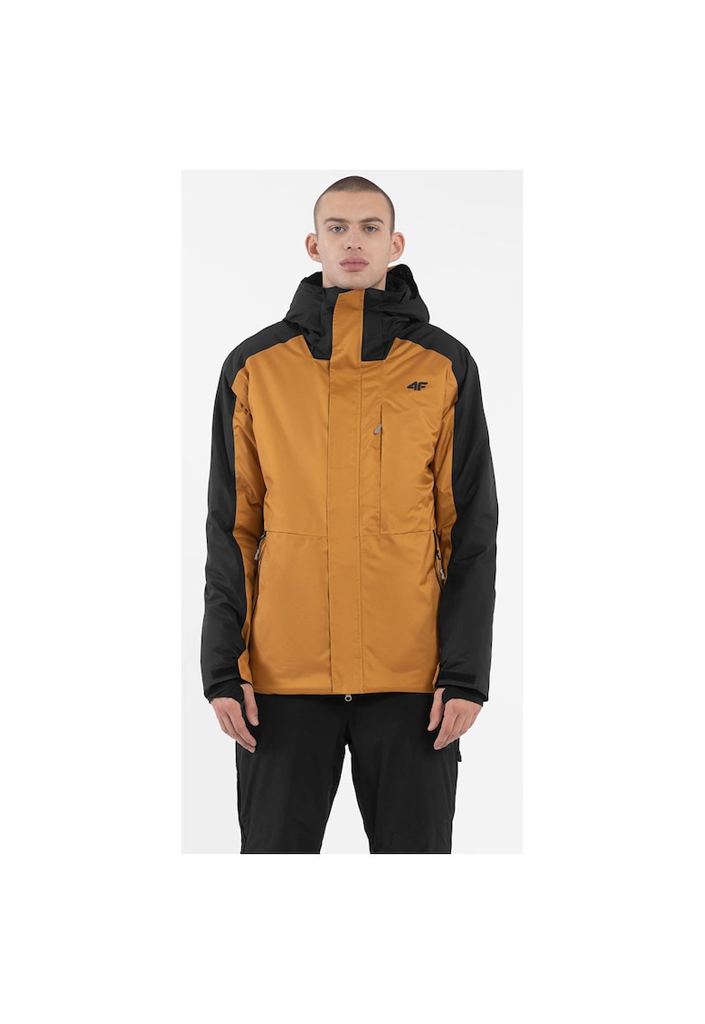 Geaca de ski croiala standard - guler inalt - gluga detasabila - mustar - poliester -