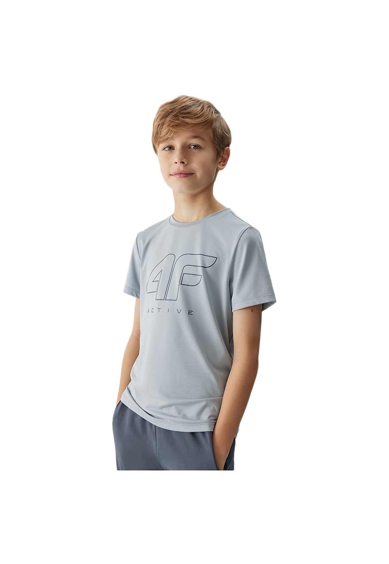 Tricou copii gri - poliester - croiala regulata - decolteu rotund -