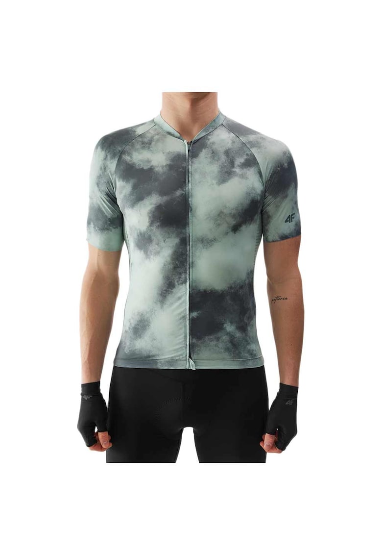 Tricou sport slim fit - verde - poliester - cu guler ridicat si elemente reflectorizante -