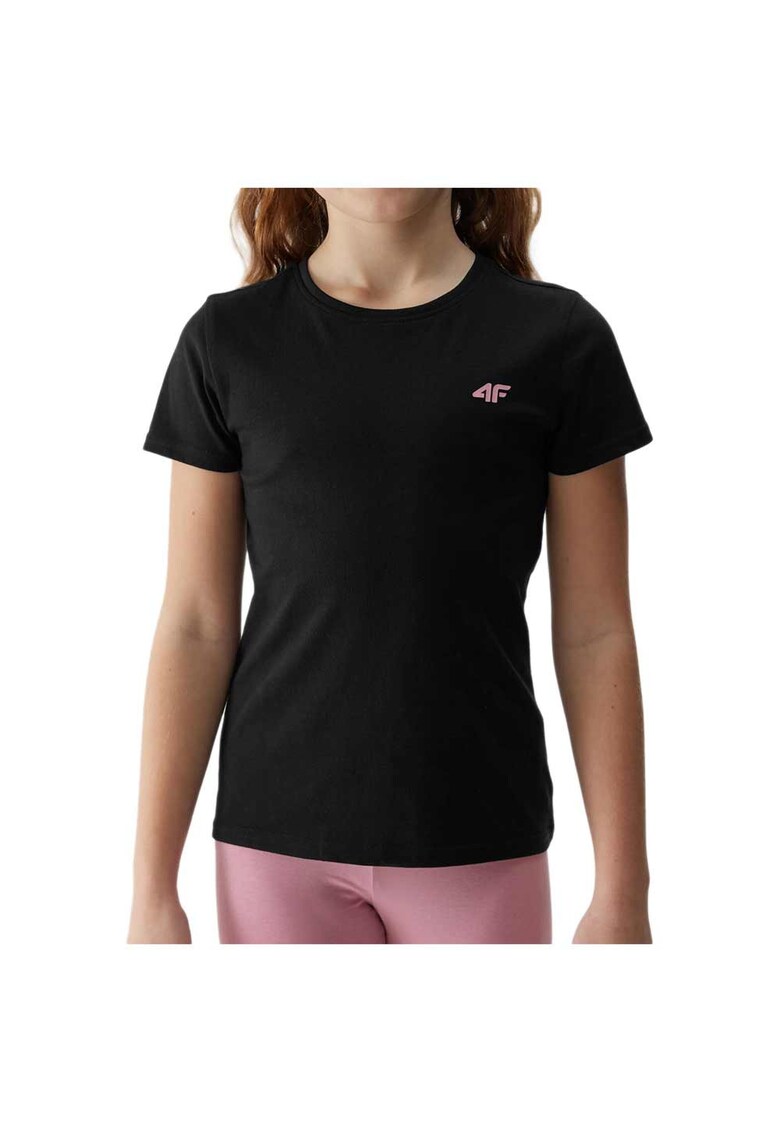 Tricou copii croiala regulata - decolteu rotund - negru - bumbac - 4FJWSS24TTSHF1110