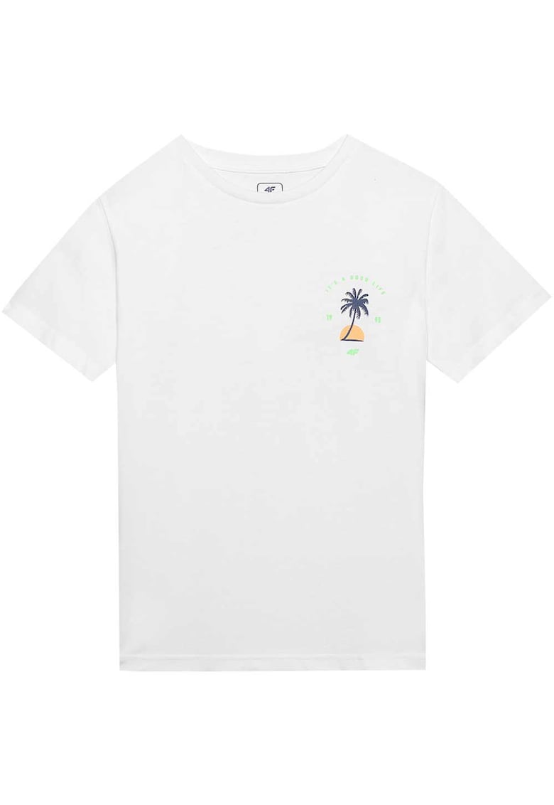 Tricou copii croiala regulata - decolteu rotund - alb - bumbac - 4FJWSS24TTSHM1130
