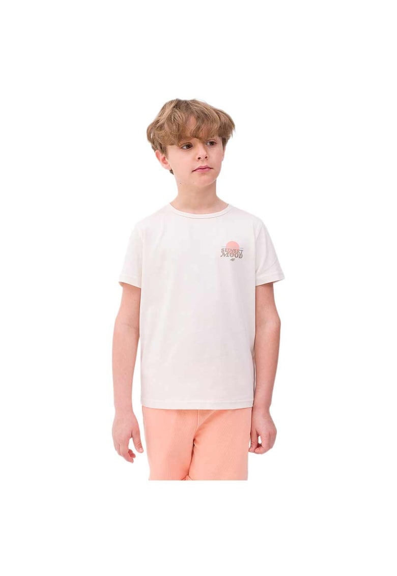 Tricou copii croiala regulata - decolteu rotund - alb - bumbac - 4FJWSS24TTSHM1136