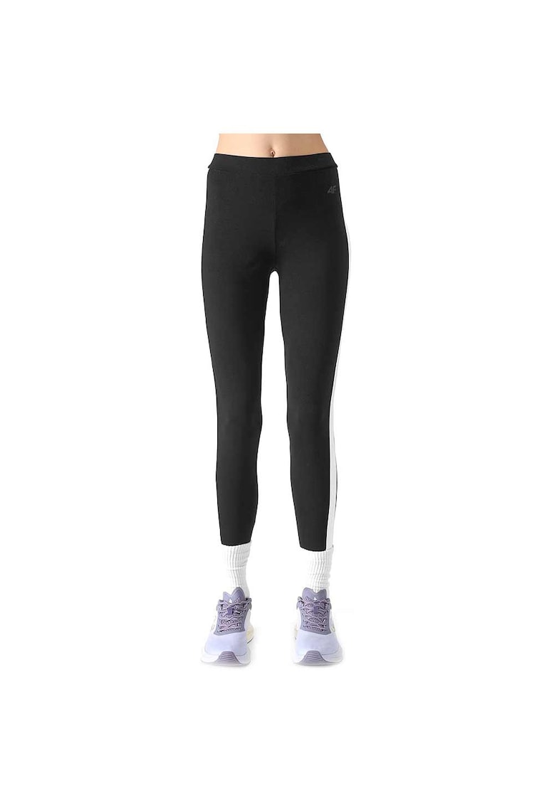 Pantaloni sport copii slim - talie inalta - bumbac - negru/alb
