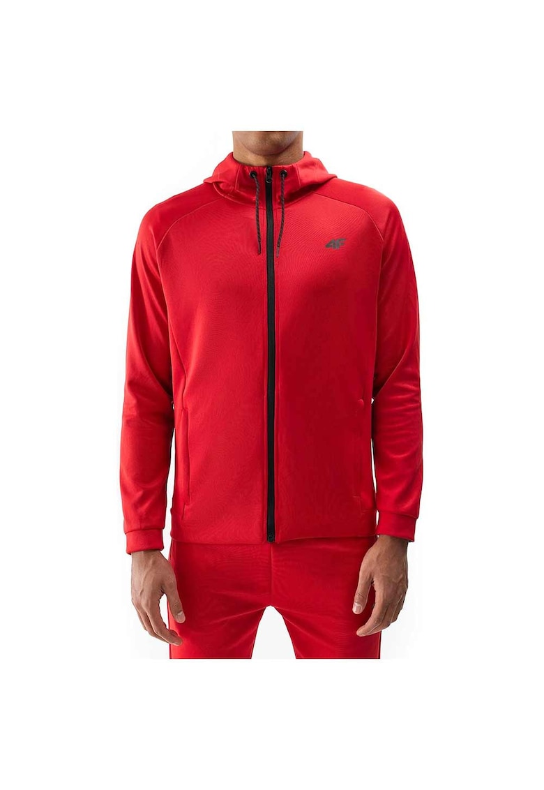 Hanorac sport croiala regulata - gluga reglabila - doua buzunare cu fermoar - 100% poliester - rosu