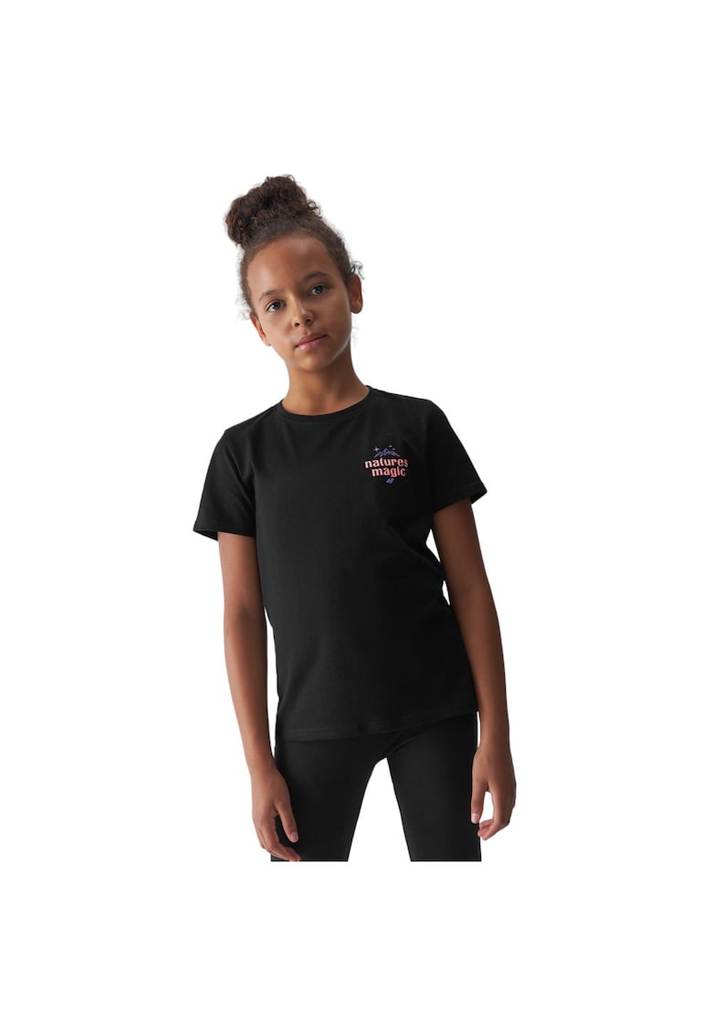 Tricou copii negru - bumbac - pentru fete - maneca scurta - 4FJWAW24TTSHF1549 -