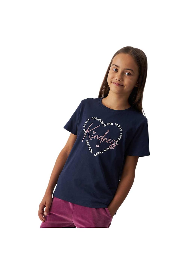 Tricou copii bleumarin - bumbac - pentru fete - 4FJWAW24TTSHF1547