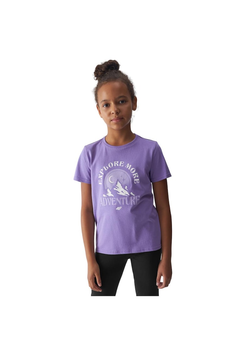 Tricou copii violet - bumbac - pentru fete - maneca scurta - 4FJWAW24TTSHF1548
