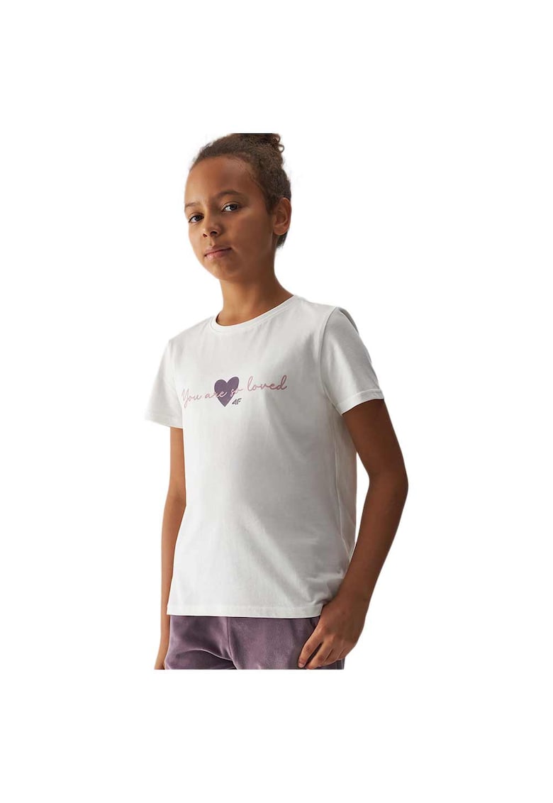 Tricou copii alb - bumbac - pentru fete - maneca scurta - 4FJWAW24TTSHF1545