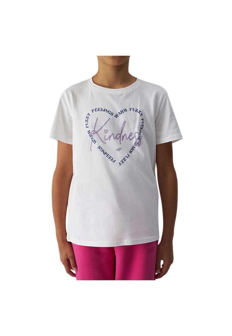 Tricou copii alb - bumbac - pentru fete - maneca scurta - 4FJWAW24TTSHF1547