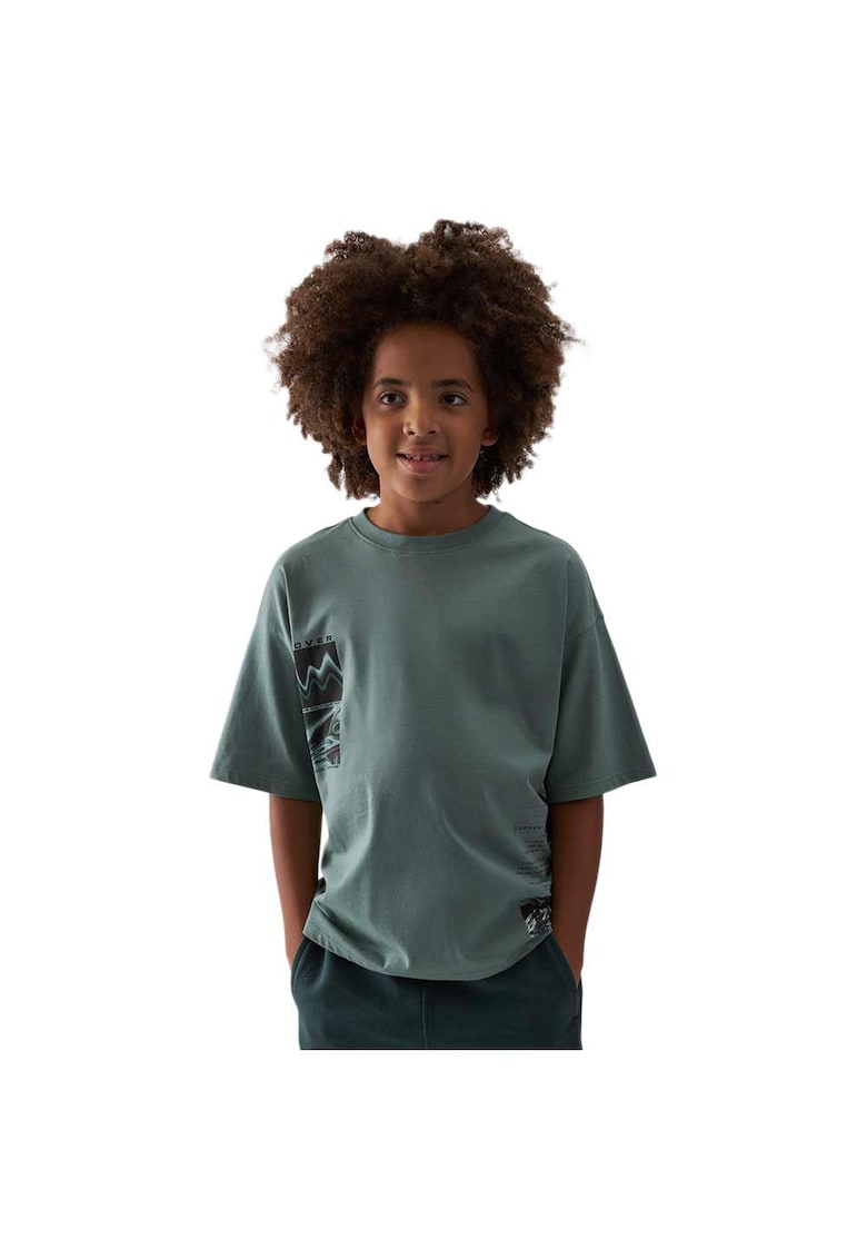 Tricou copii croiala lejera - decolteu rotund - verde - bumbac 100%