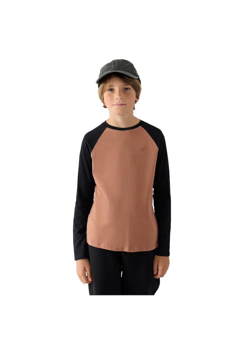 Bluza cu maneca lunga pentru copii 4FJWAW24TLONM293 - bumbac - maro/negru