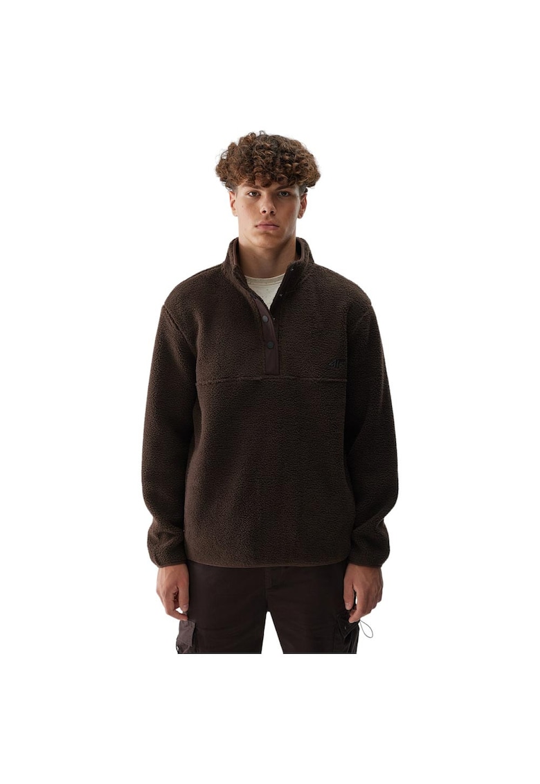 Bluza sport barbati - fleece - guler inalt - captuseala microfleece - maro - 100% poliester