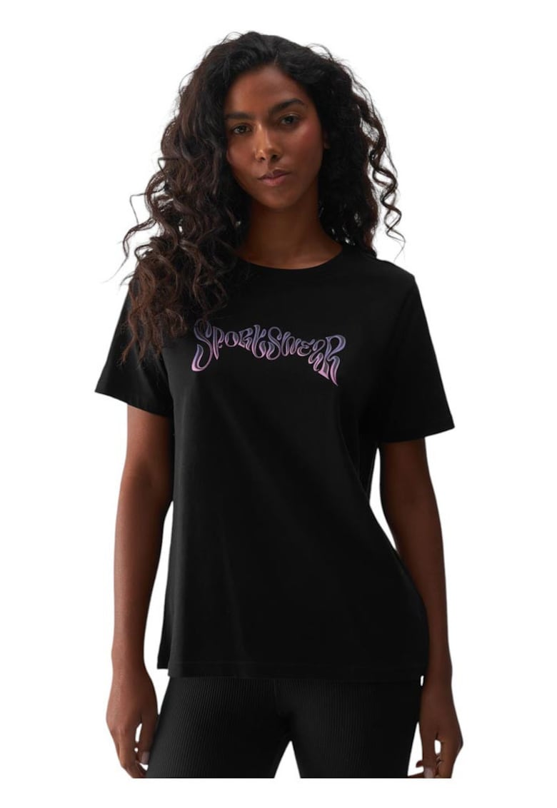 Tricou dama croiala regulata - decolteu rotund - bumbac - negru -