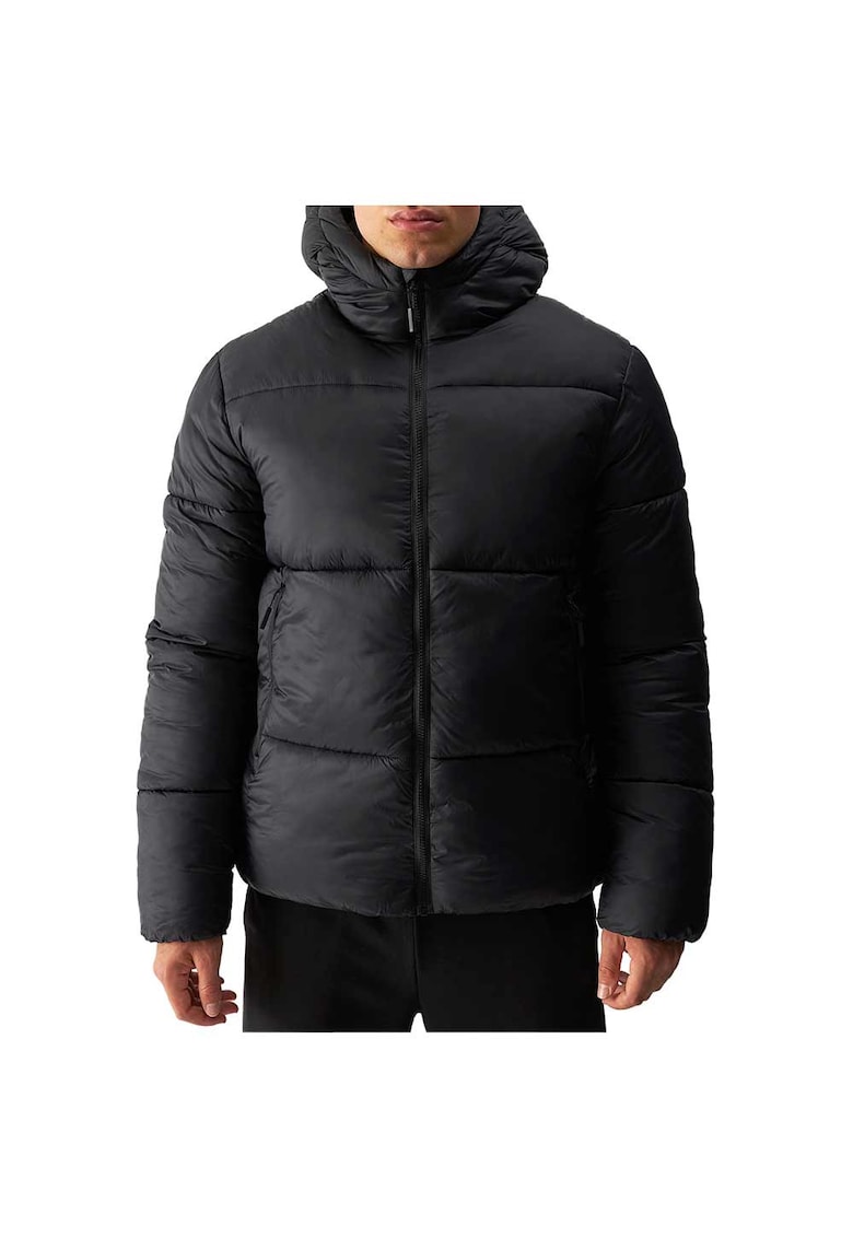 Jacheta sport barbati matlasata - hidrofuga - cu gluga - neagra - poliester -