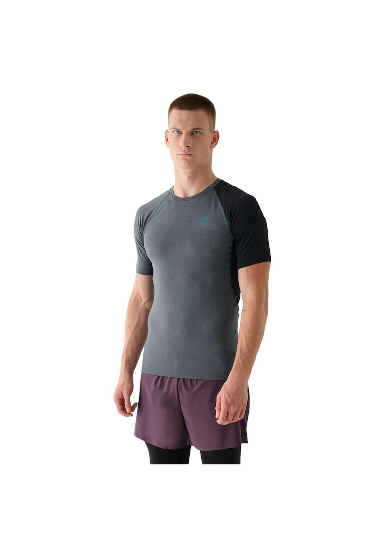 Tricou sportiv barbati croiala stramta - gri - poliester-elastan
