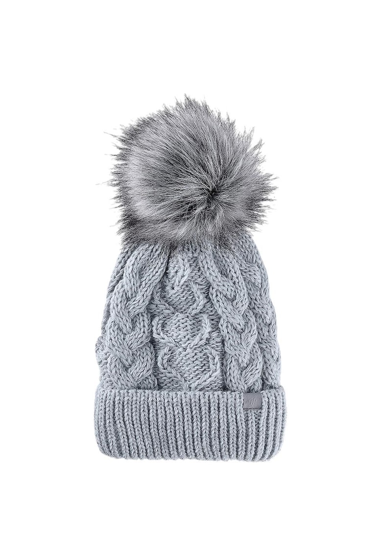 Caciula copii pompon - fleece interior - gri - one size