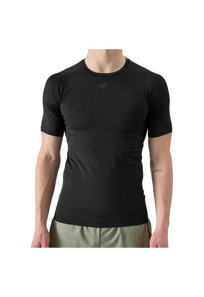 Tricou sportiv barbati functional - negru - poliester-elastan - cu insertii de plasa