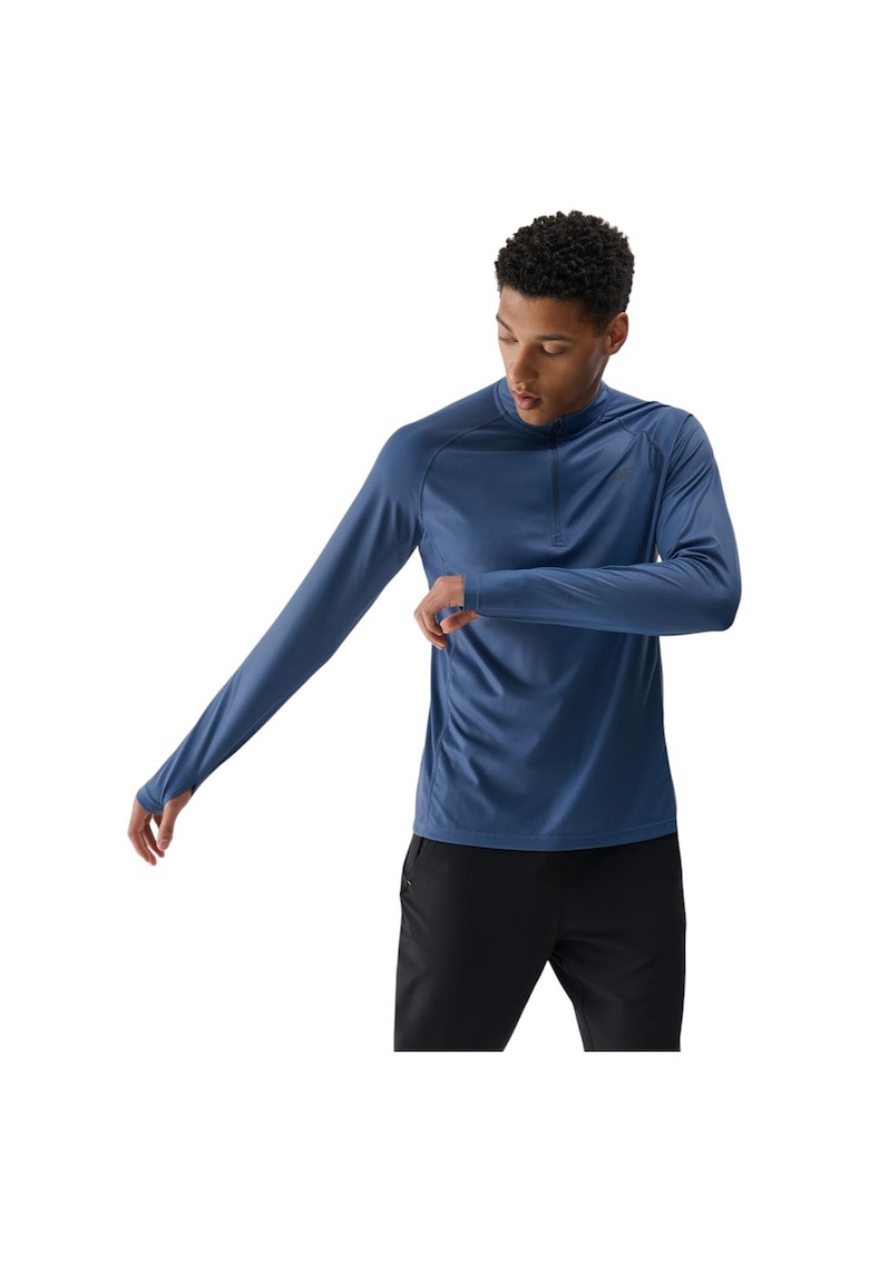 Bluza albastru - poliester - uscare rapida - guler inalt cu fermoar -