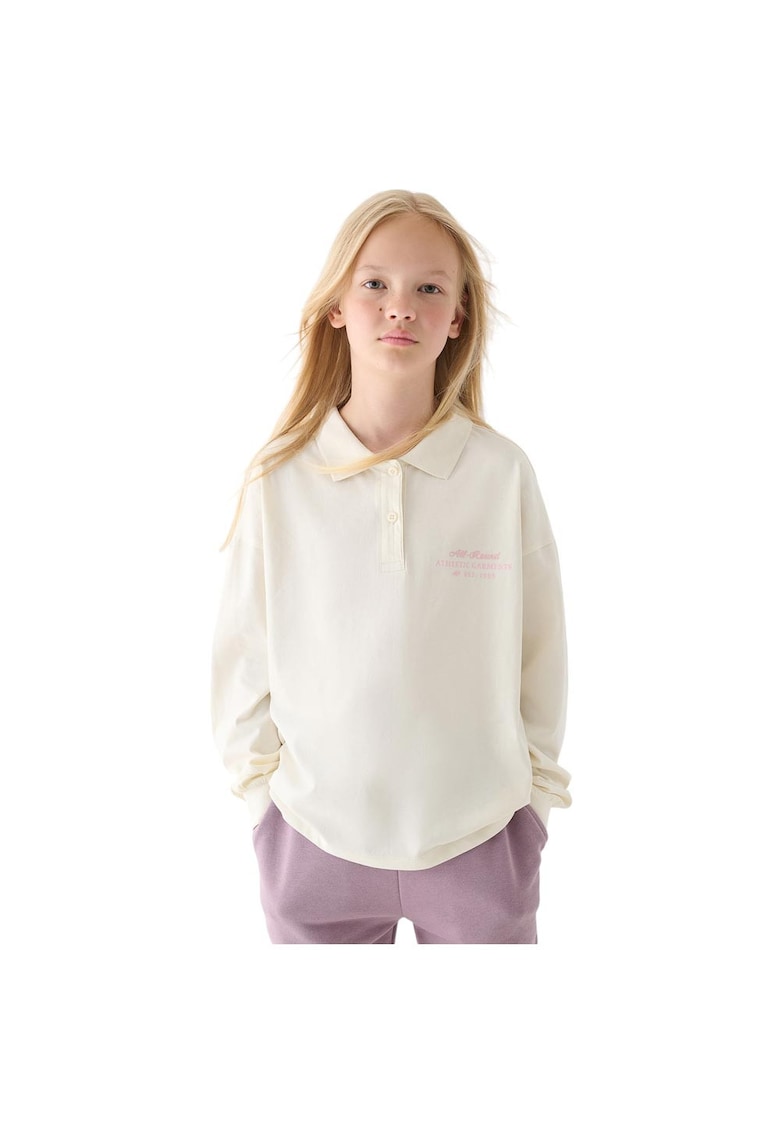 Bluza polo cu maneca lunga pentru copii 4FJRAW24TLONF438 - bumbac - crem