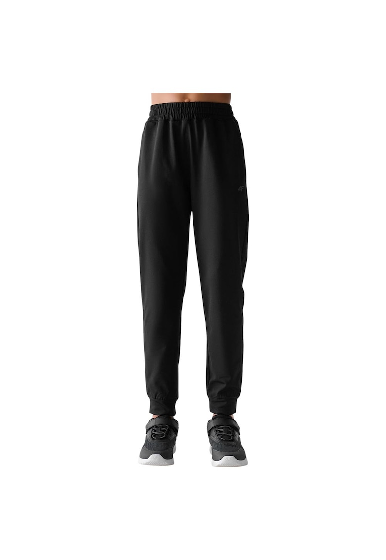 Pantaloni sport copii croiala regulata - talie inalta - elastica - doua buzunare - poliester - negru