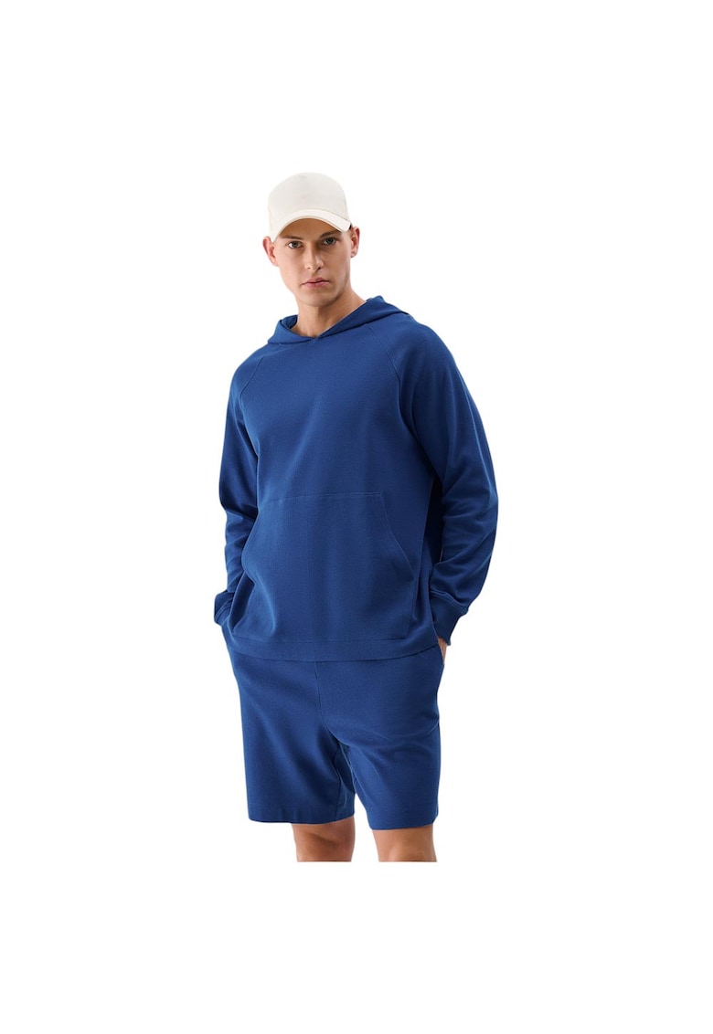 Hanorac sport barbati albastru - material tricotat tip waffle - croiala confortabila - gluga integrata -