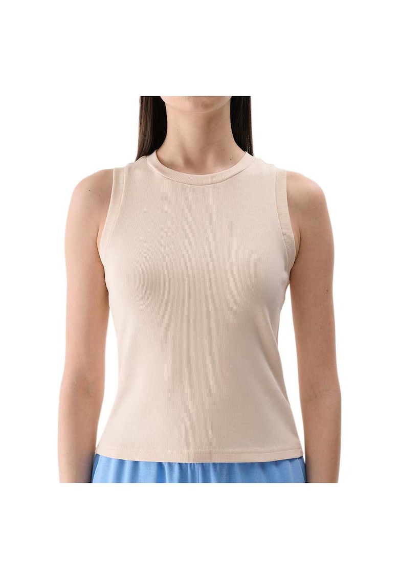 Maiou sport dama slim - decolteu rotund - tesatura striata - bej - bumbac-elastan -