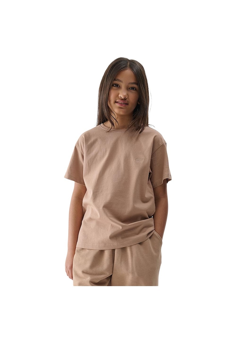 Tricou copii croiala lejera - decolteu rotund - maro - bumbac - 4FJWSS25TTSHF2326