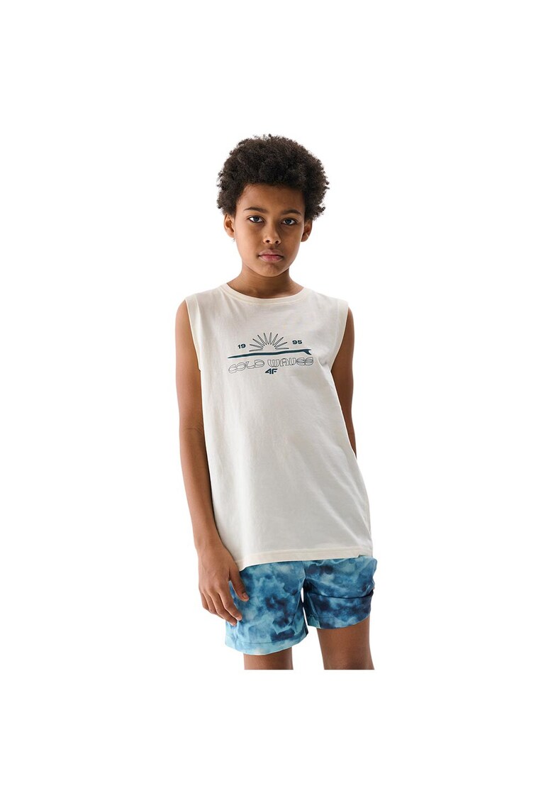 Tricou fara maneci baieti - alb - bumbac - croiala regulata -