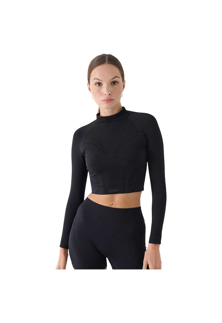Bluza sport maneca lunga - croiala slim - guler ridicat - negru - poliamida -