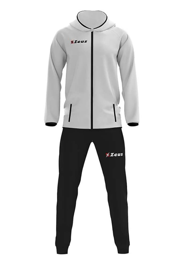 Set trening barbati jacheta cu gluga - elastic la pantaloni - gri/negru - poliester