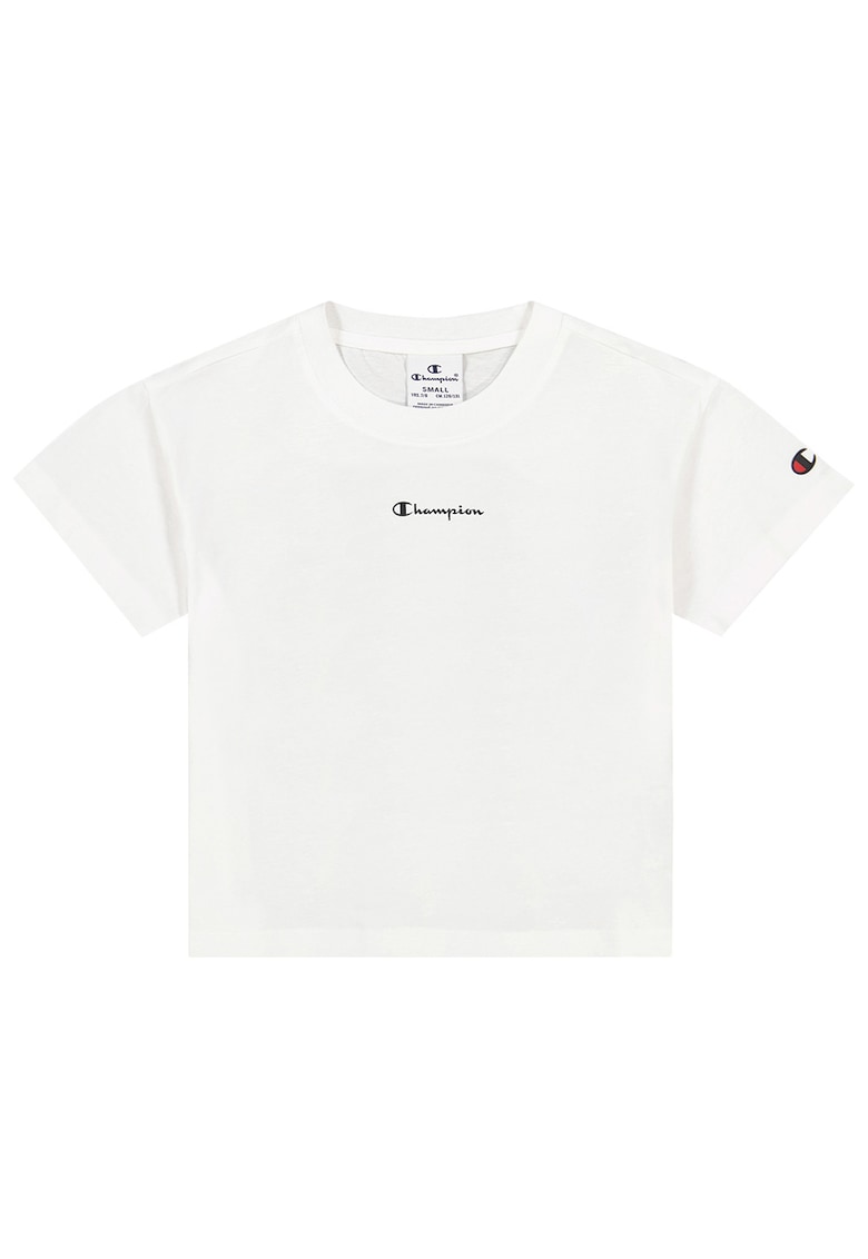 Tricou copii croptop - decolteu rotund - bumbac - alb