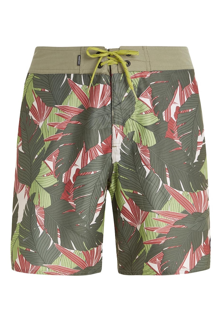 Costum de baie barbati design floral - talie elastica - verde - poliester