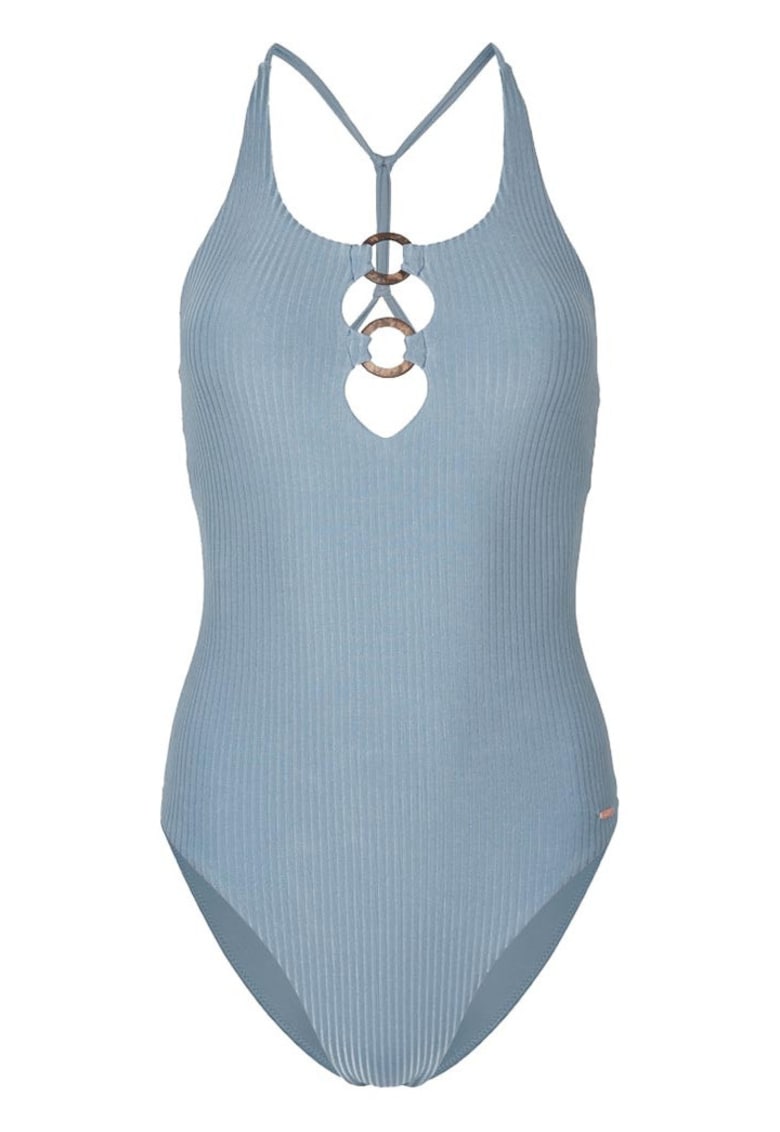Costum de baie - bretele reglabile - detaliu decolteu - albastru - ECONYL