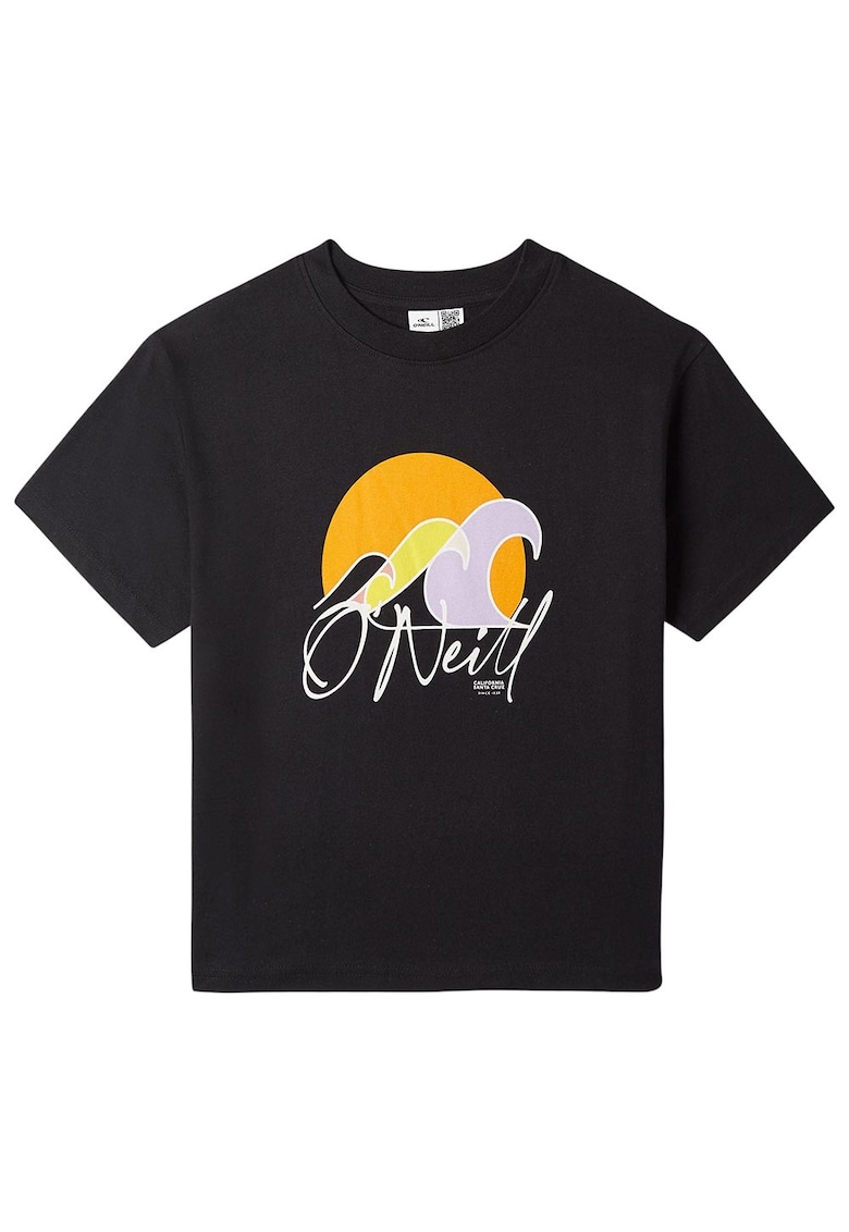 Tricou copii imprimeu frontal - decolteu rotund - negru - bumbac