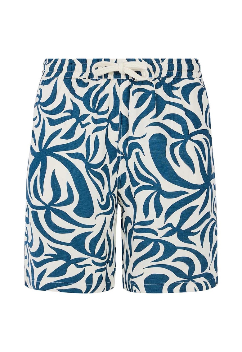 Pantaloni scurti Bohdi - viscoza/in - talie elastica - alb/albastru