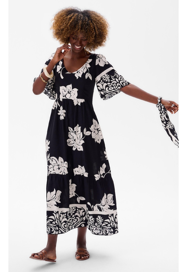 Rochie cu imprimeu floral si maneci scurte