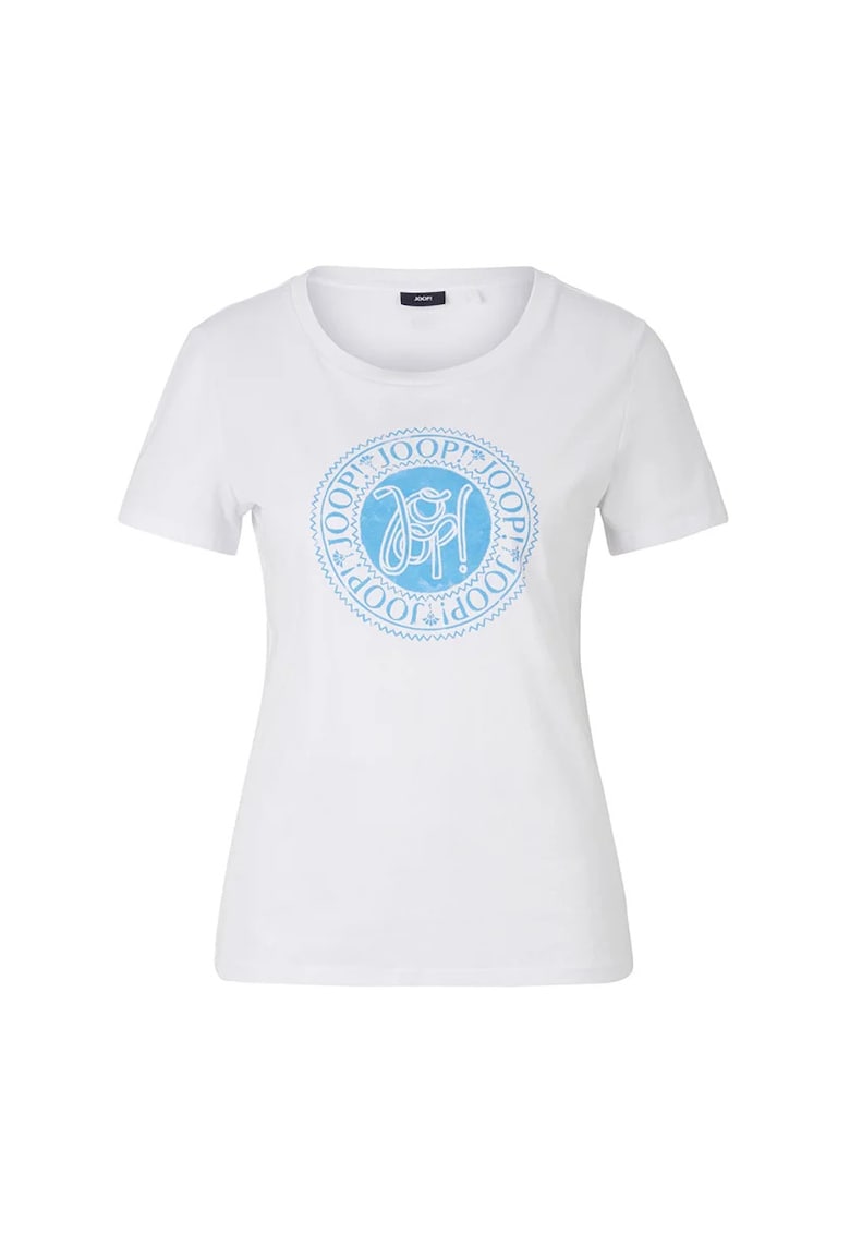 Tricou slim fit cu print frontal tip logo - Alb