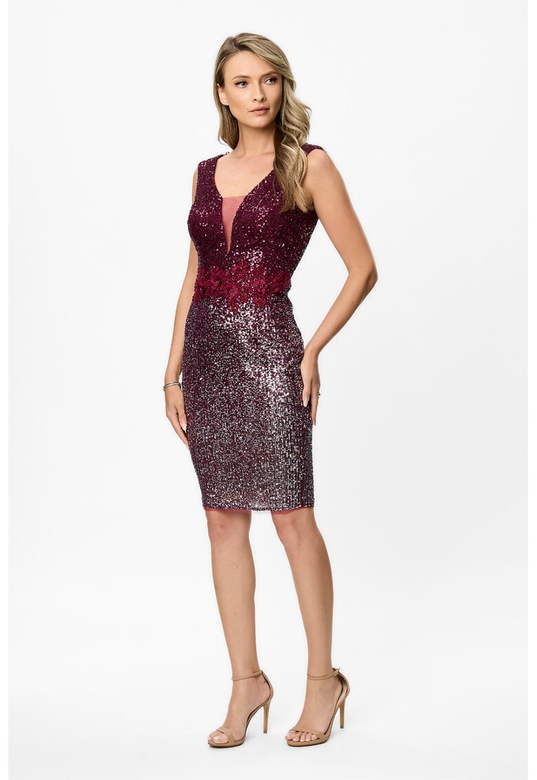Rochie bodycon cu paiete - Visiniu/Argintiu