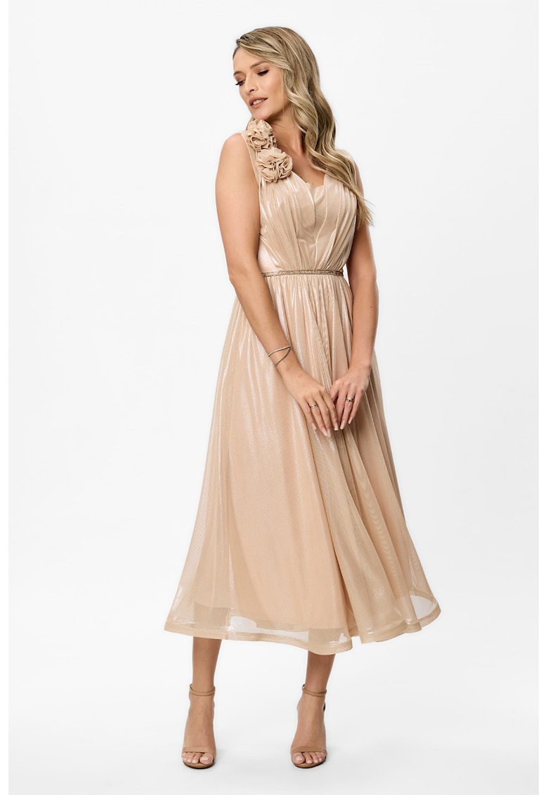 Rochie midi cu aplicatii florale - Bej