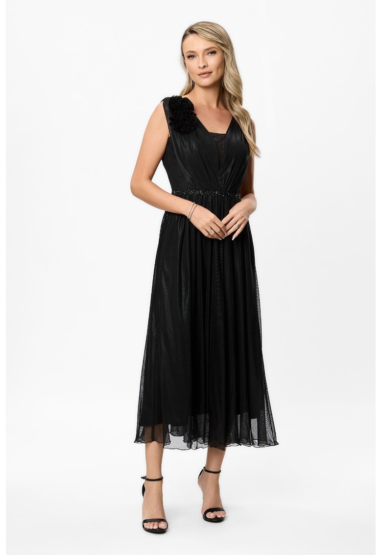 Rochie midi cu aplicatii florale - Negru