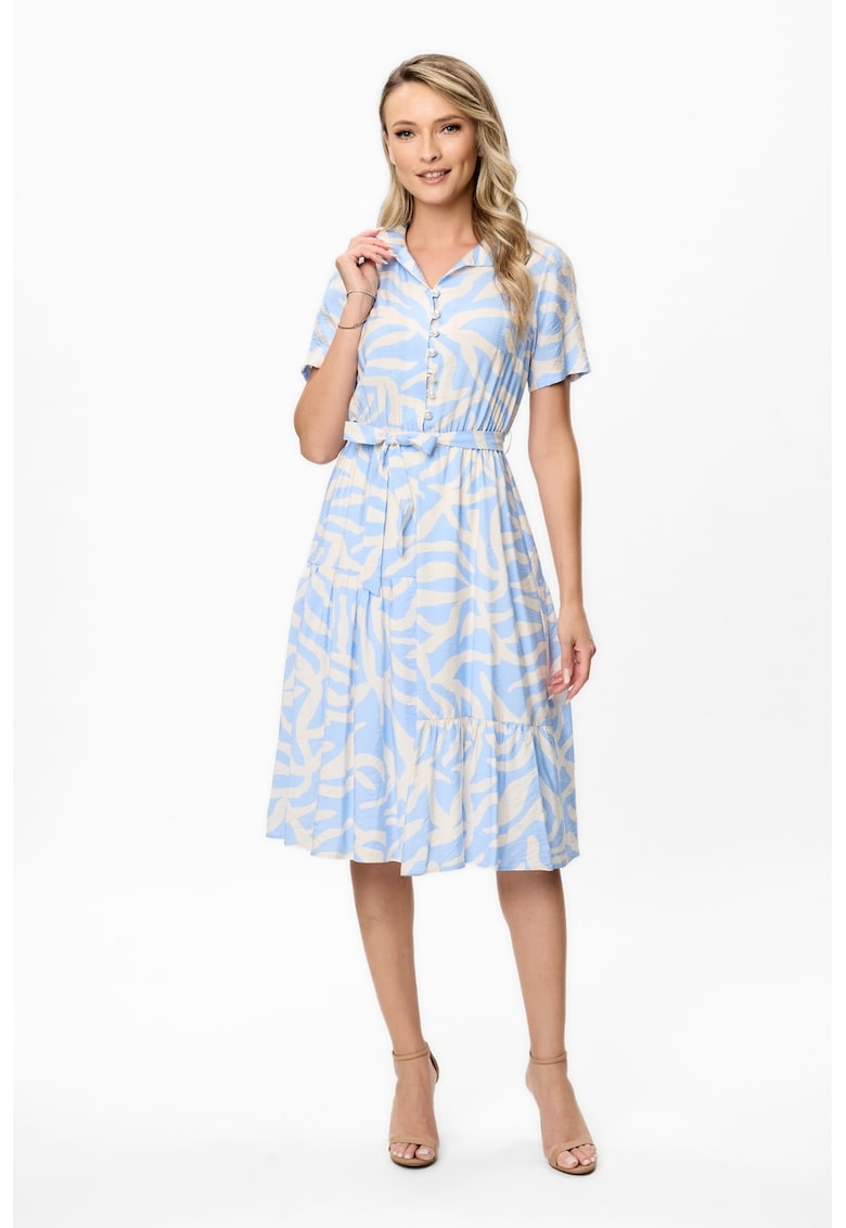 Rochie midi cu model Ellia - Albastru/Bej deschis