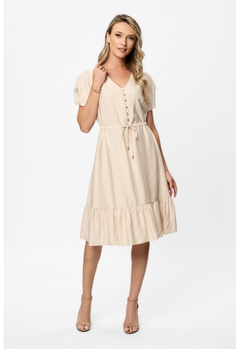 Rochie midi cu decolteu in V Nancy - Bej