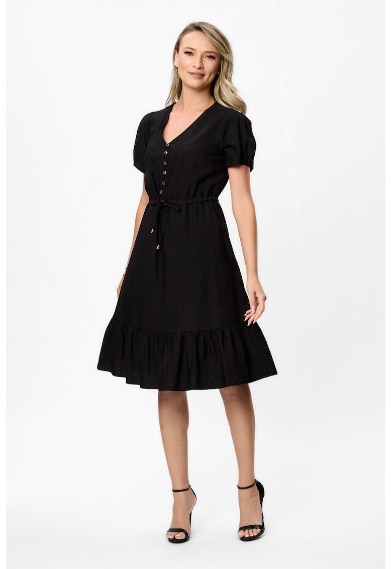 Rochie midi cu decolteu in V Nancy - Negru