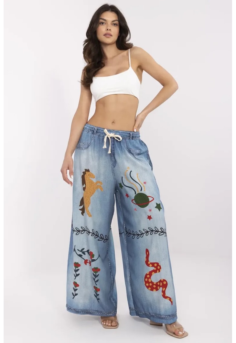 Pantaloni palazzo cu model grafic Pantaloni palazzo cu model grafic