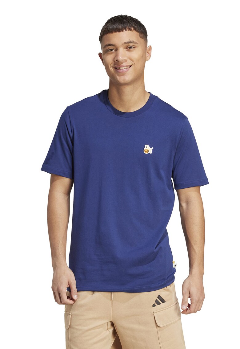 Tricou cu decolteu la baza gatului si logo discret - Albastru inchis