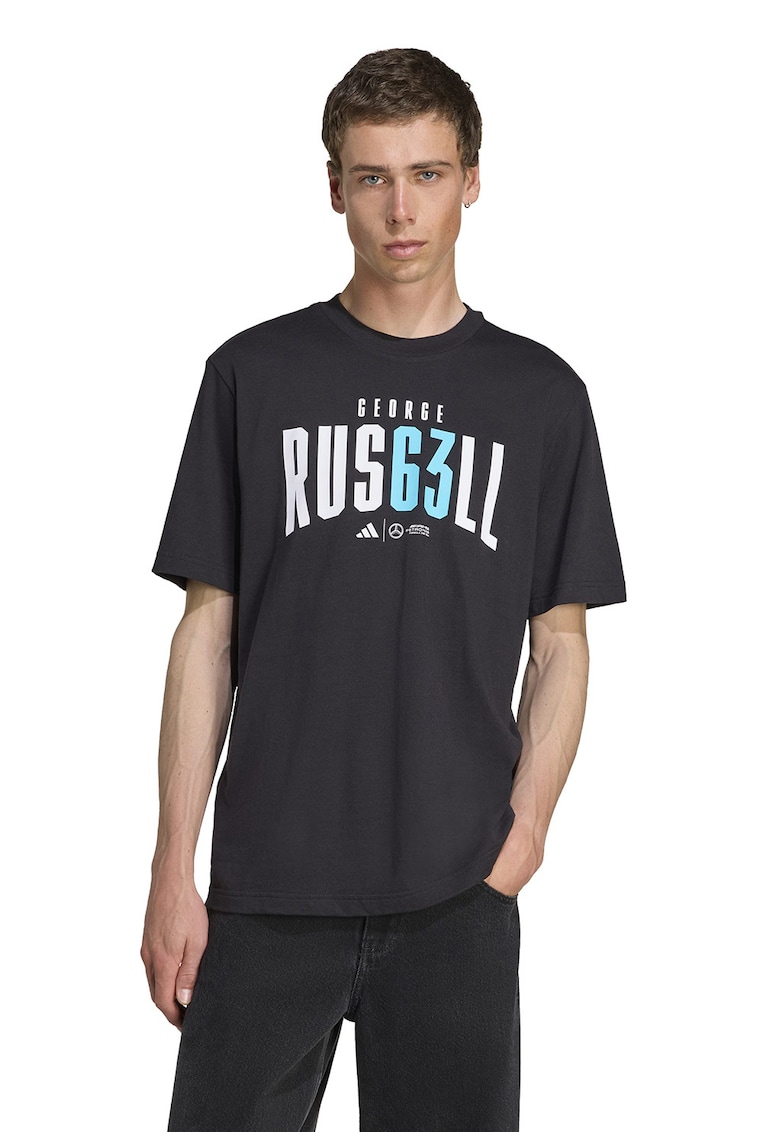 Tricou cu decolteu la baza gatului si imprimeu text Motor Sport